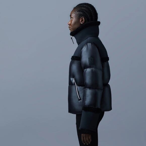 Mackage MIYA lustrous light down jacket with shearling trim MEDIUM - Picture 12 of 14